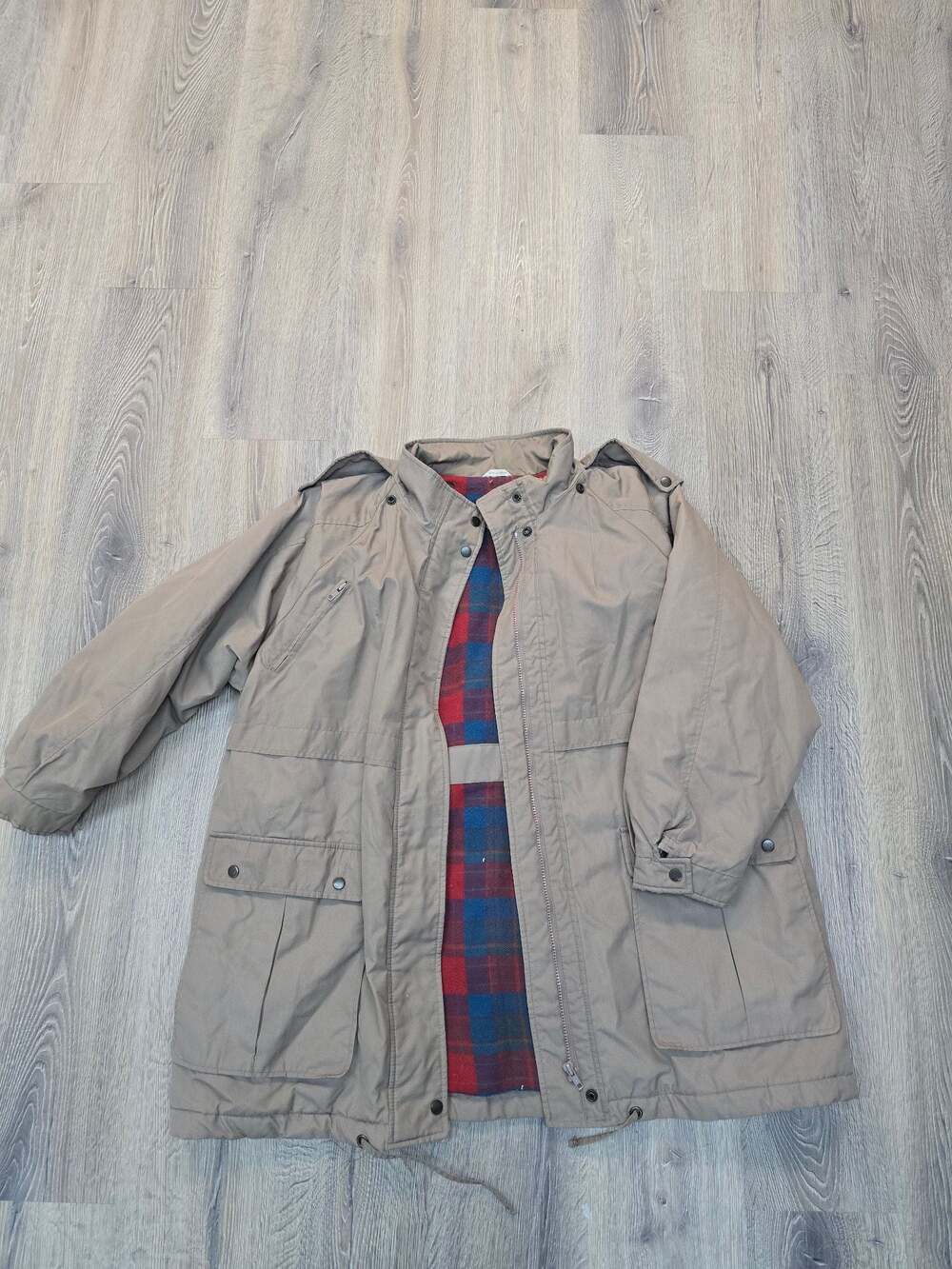 Vintage Field Jacket Tan Plaid Lined Utility Coat